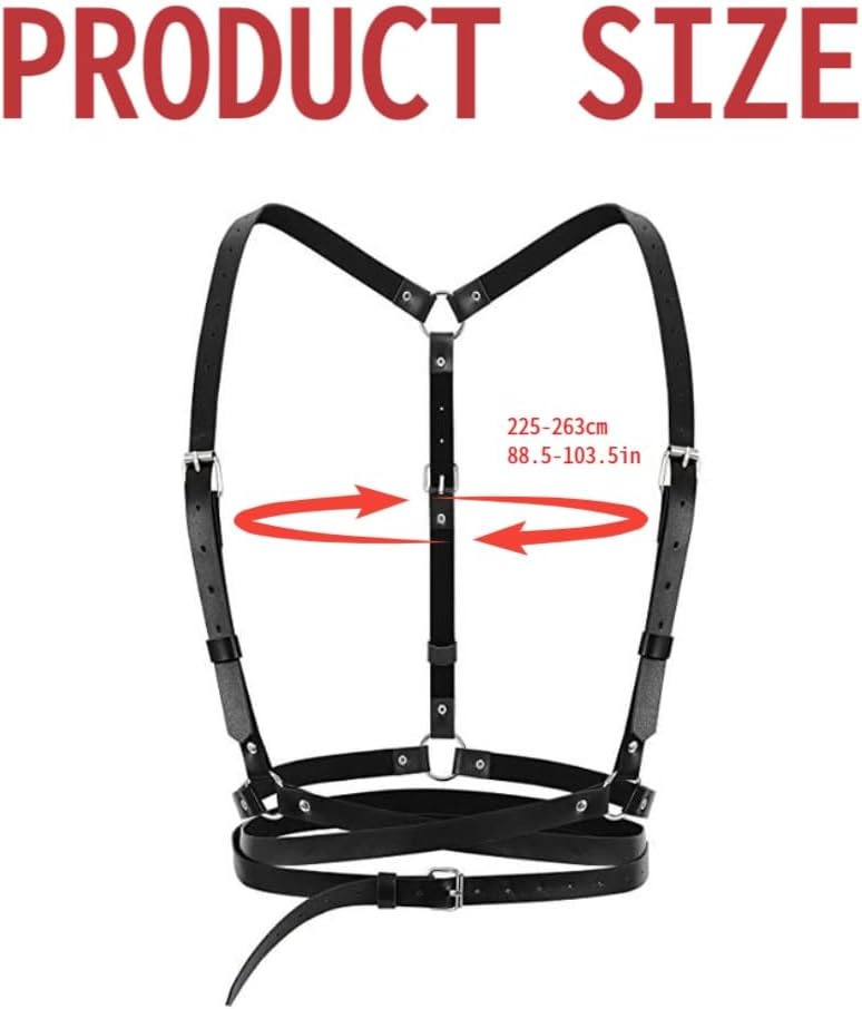 Aimery Store Gothic Leather Waist Harness Belt for Women - Adjustable Chest Vest Body Harness Chains Top for Party, Nightclub, Dating - Image 5
